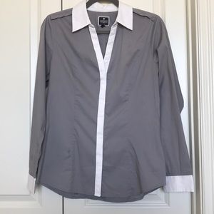 Grey and White button down shirt
